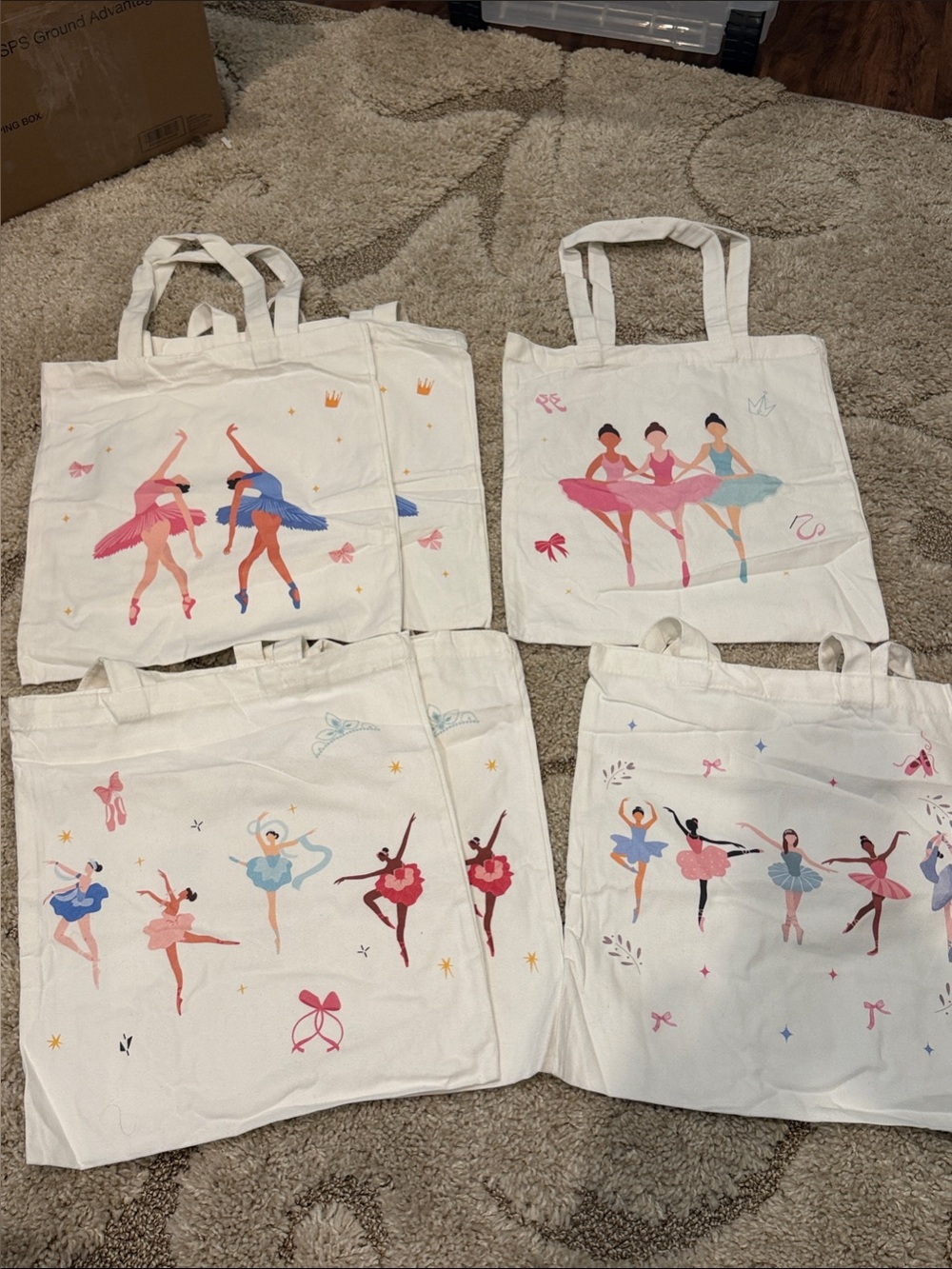 NWOT 6 Canvas Tote Bag with Ballerina Prints